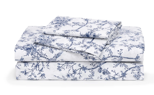 NAVY TOILE PERCALE SHEET SET