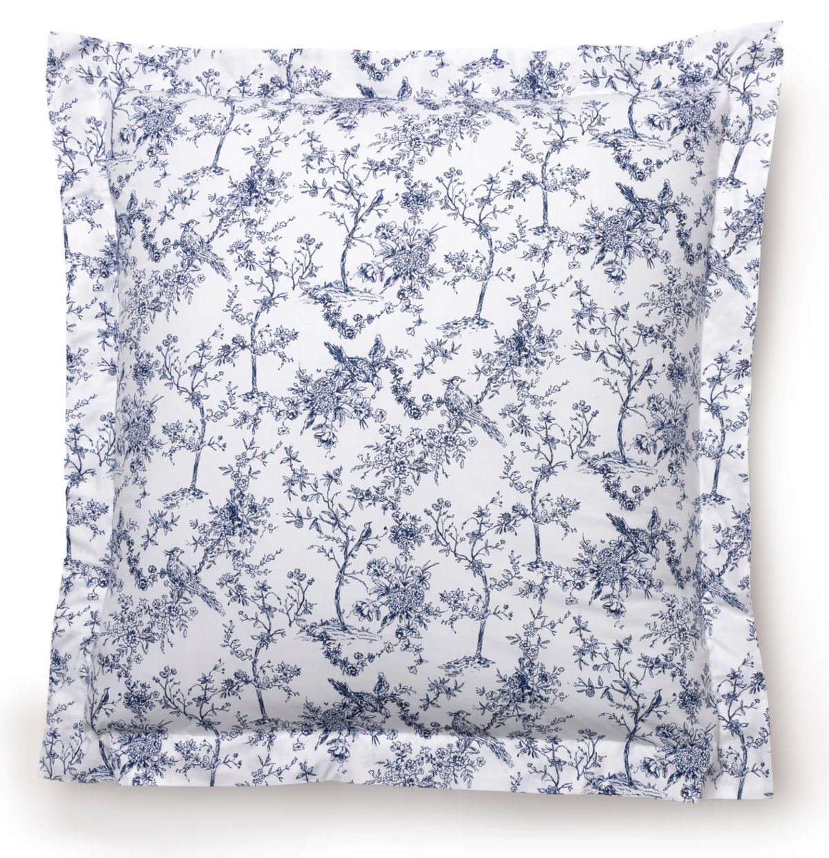 A navy toile patterned Euro Sham pillowcase.