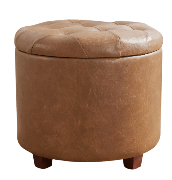 Cognac faux leather storage ottoman for dorm — Heritage Dorm Collection
