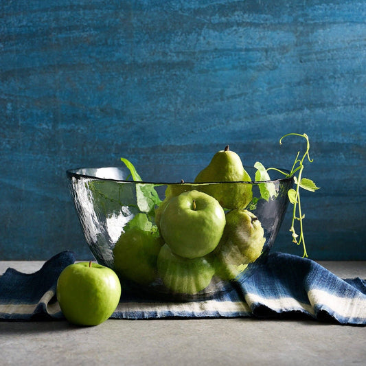 PEBBLED GLASS OWL  product image showing bowl filled with apples