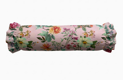 Constance Pink Floral Ruffled Bolster Pillow