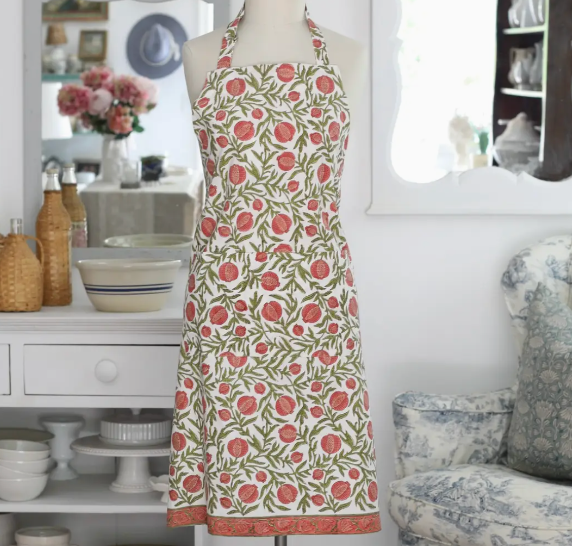 Pomegranate red apron styled on a mannequin