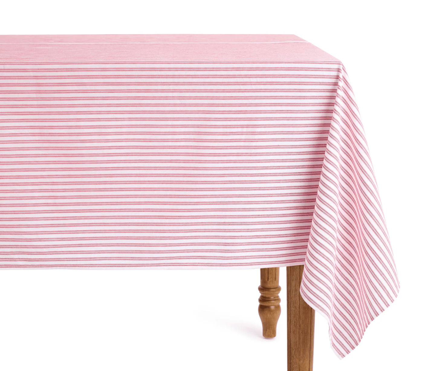 Antique-inspired red ticking tablecloth for classic, timeless table décor