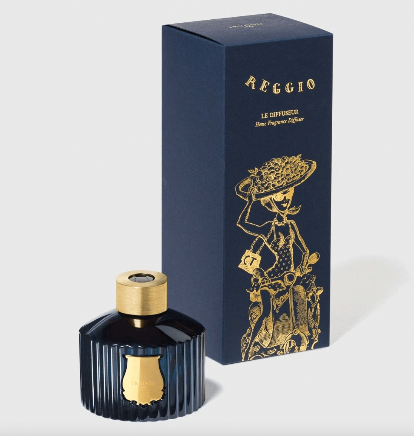 Trudon Reggio Reed Diffuser featuring elegant packaging and a unique design, part of the Belles Matières collection.