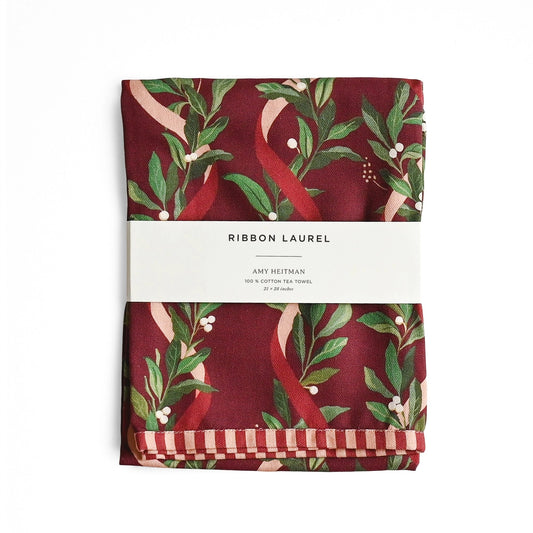 Ribbon Laurel Christmas Tea Towel