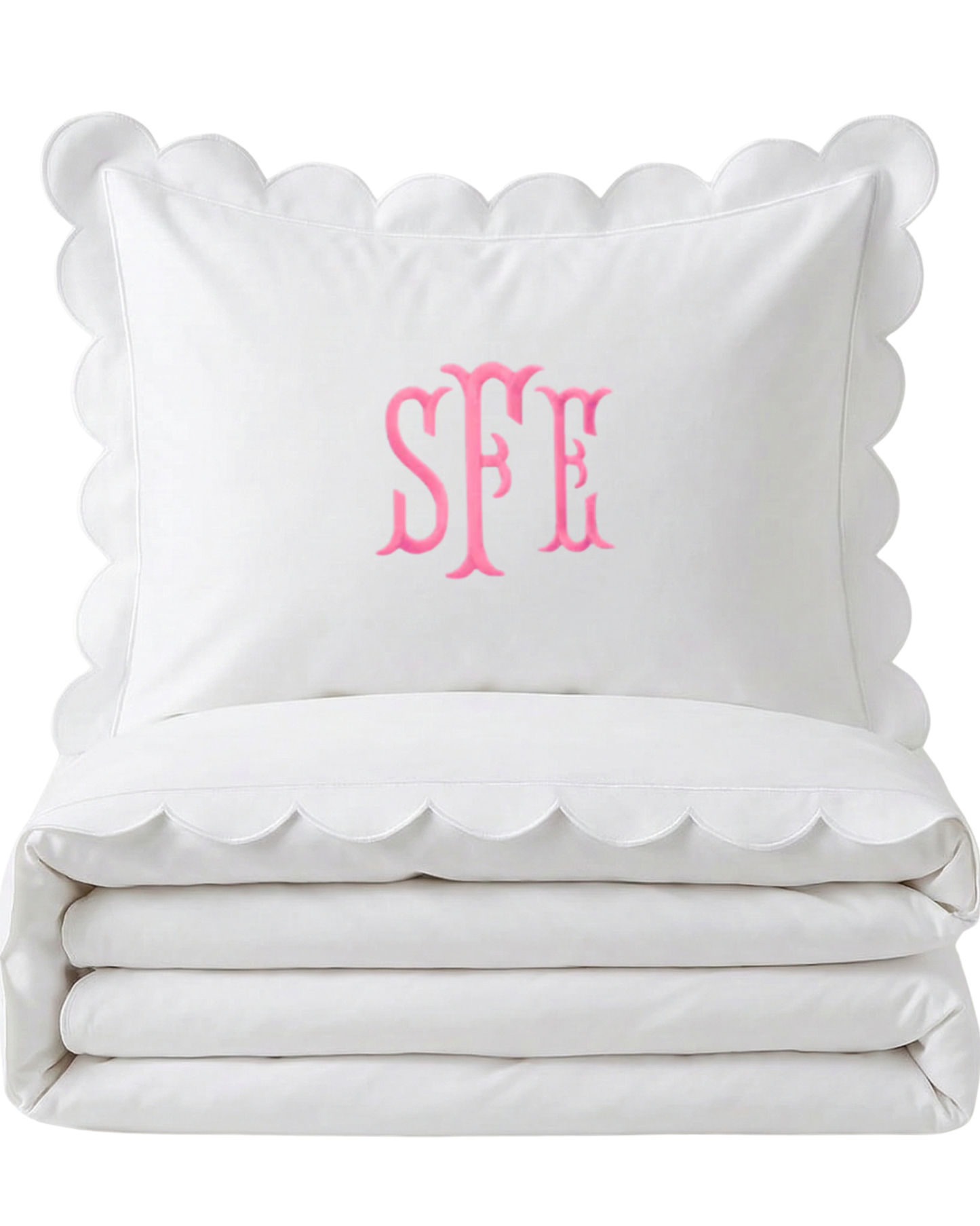 Simone White Scallop Embroidered Bedding Bundle