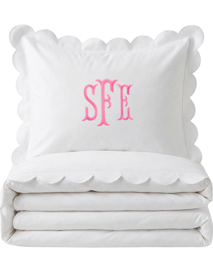 Simone White Scallop Embroidered Bedding Bundle