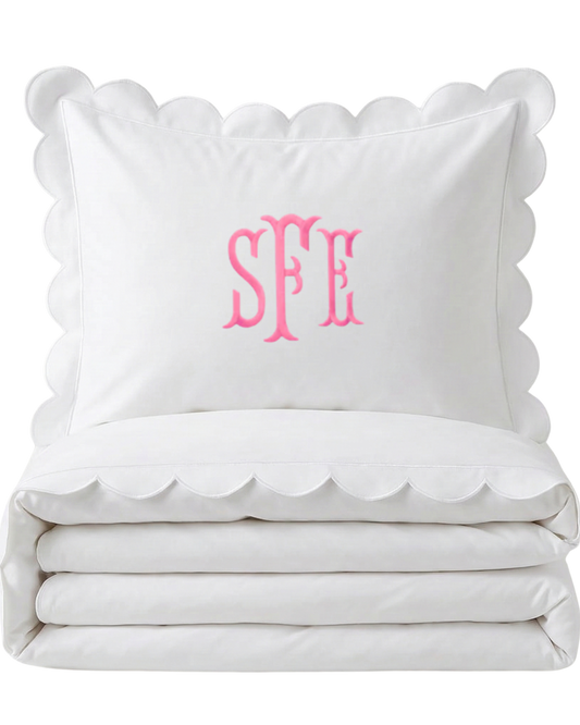 Simone White Scallop Embroidered Bedding Bundle