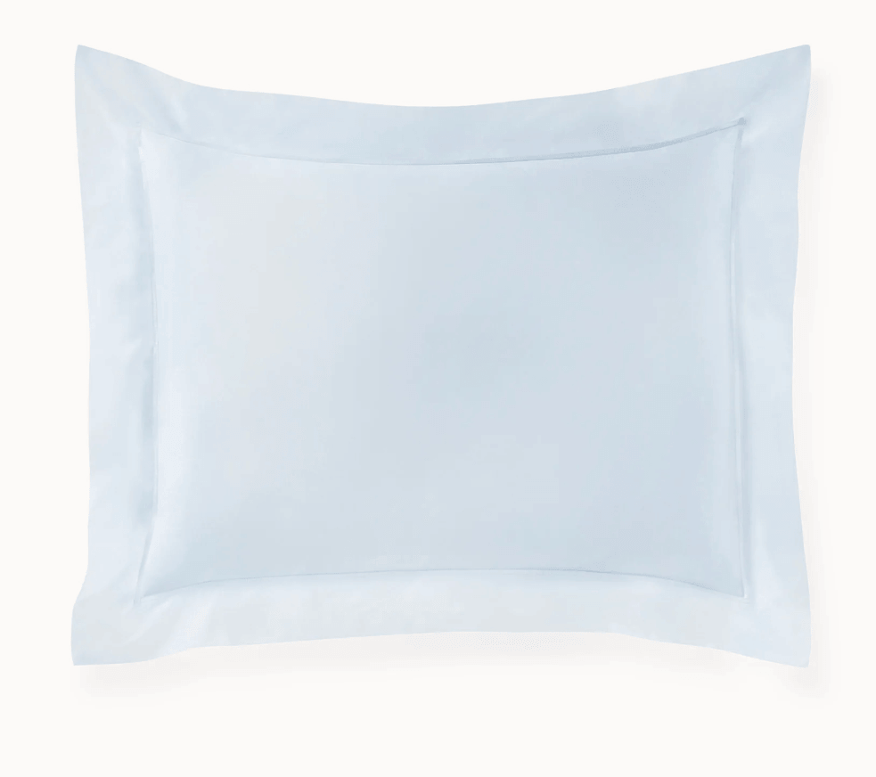 Light blue sateen euro sham with a white background