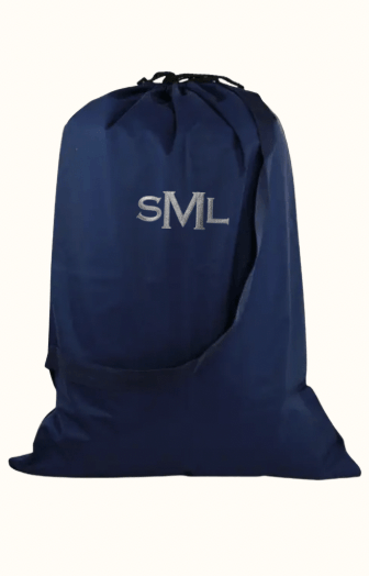 Navy monogrammed laundry bag included in the monogrammed dorm bath bundle