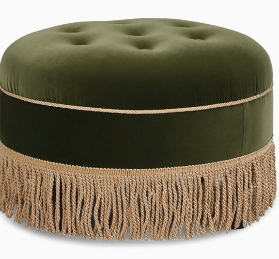 Round Upholstered Ottoman - Olive