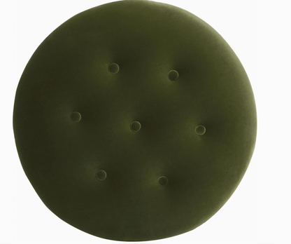 Round Upholstered Ottoman - Olive