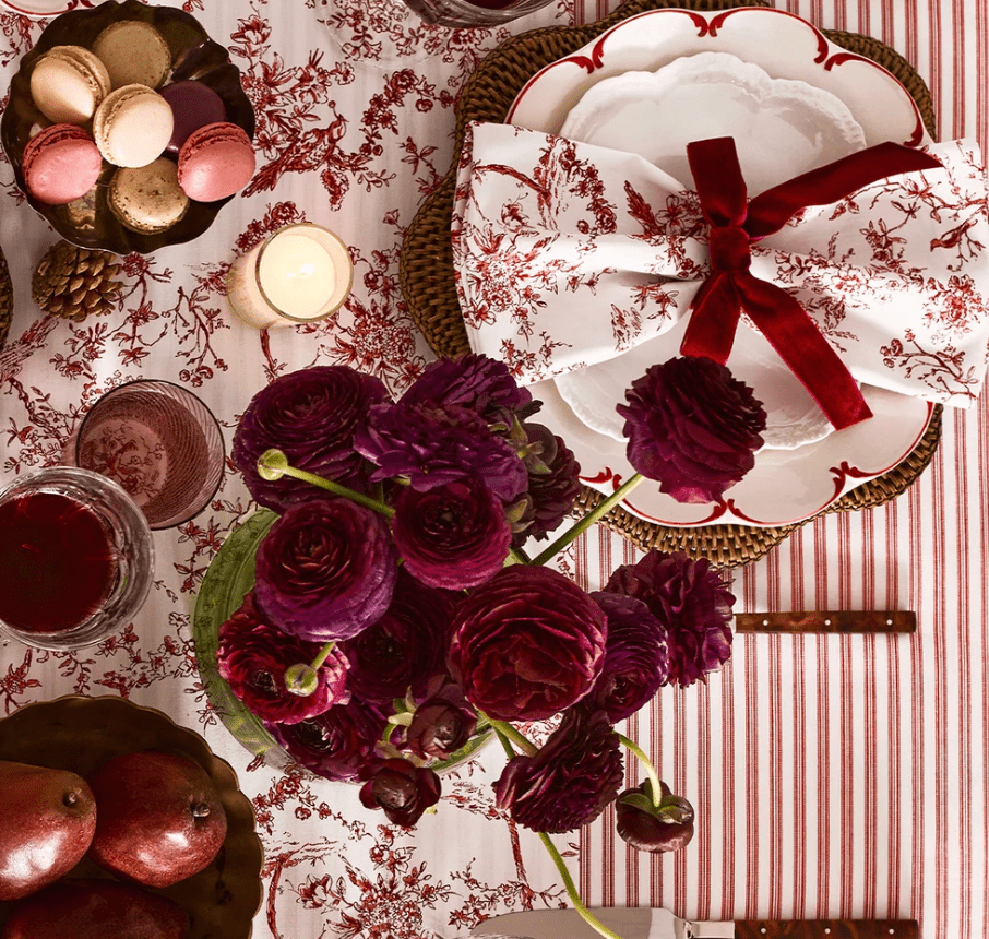 ANTIQUE RED TICKING TABLECLOTH