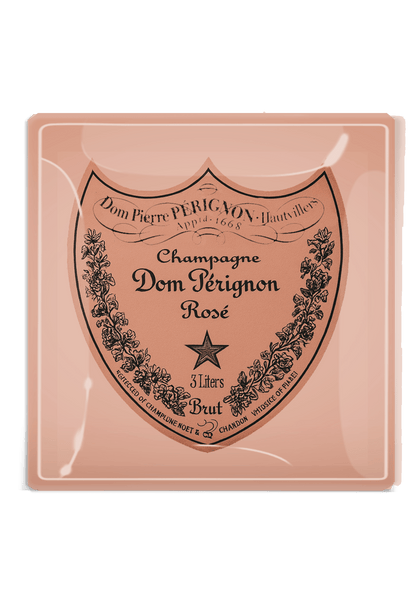 VINTAGE DOM PERIGNON ROSE DECOUPAGE GLASS TRAY product image highlighting color, material, and overall design