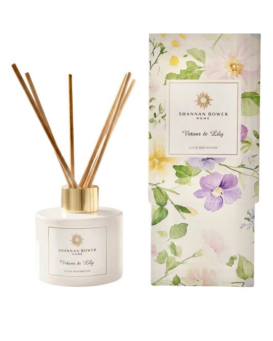 Shannon Bowler diffuser with floral packaging on a white background