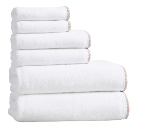 Stack of white towels on a white background