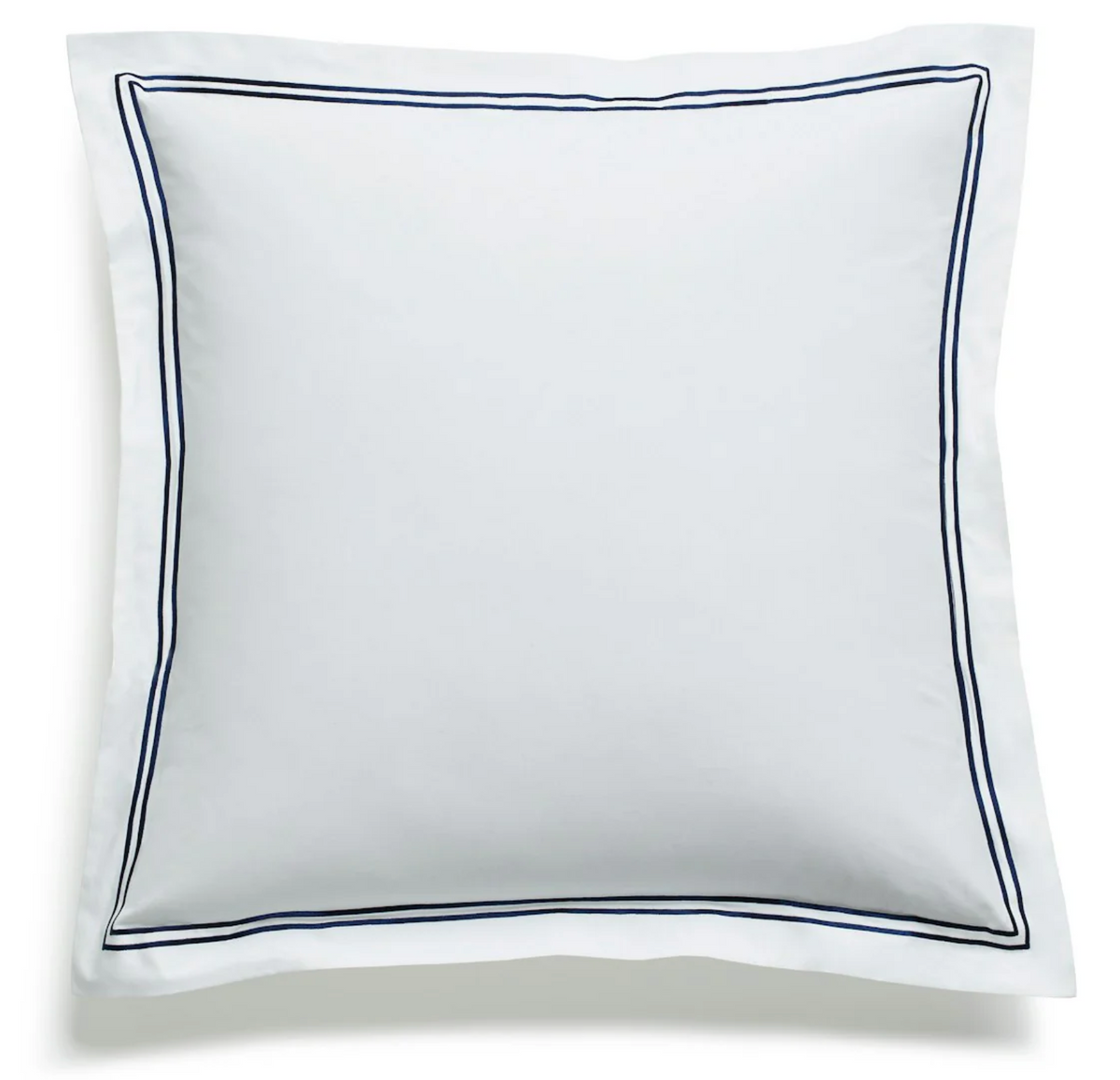 A white Euro sham with navy piping.