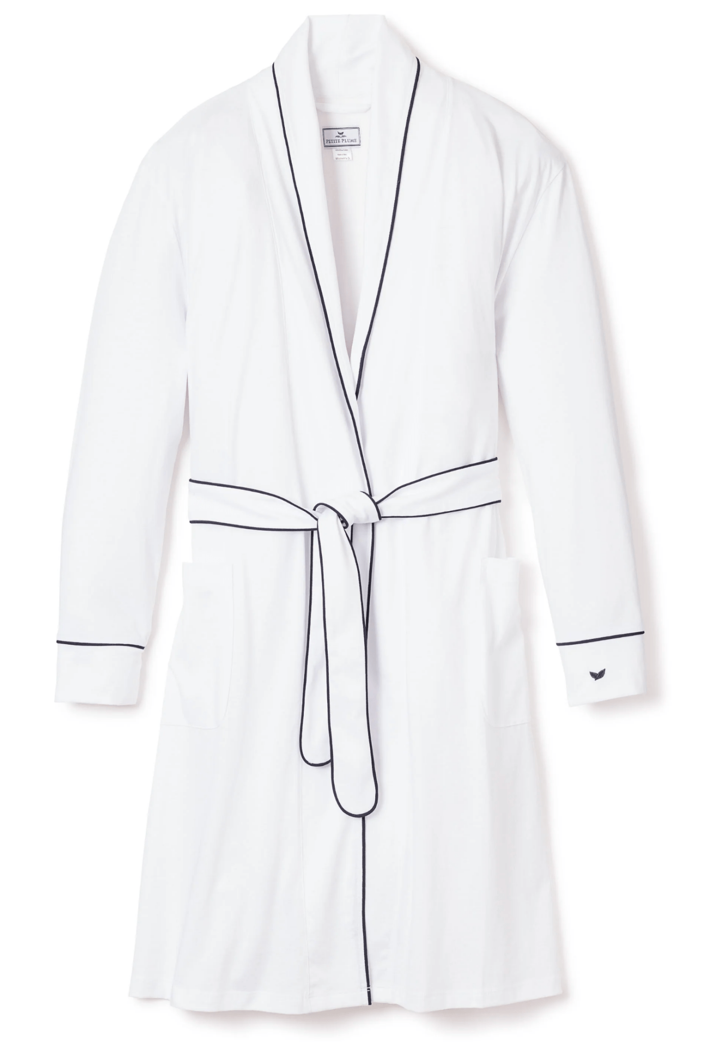 WOMEN'S LUXE PIMA ROBE - White w/ Navy - Shannan Bower Home