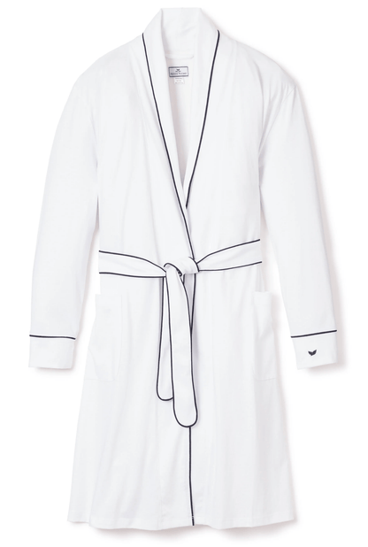 WOMEN'S LUXE PIMA ROBE - White w/ Navy - Shannan Bower Home