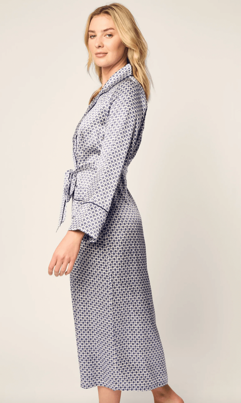WOMEN'S SILK ROBE - Navy Foulard  Long, product image