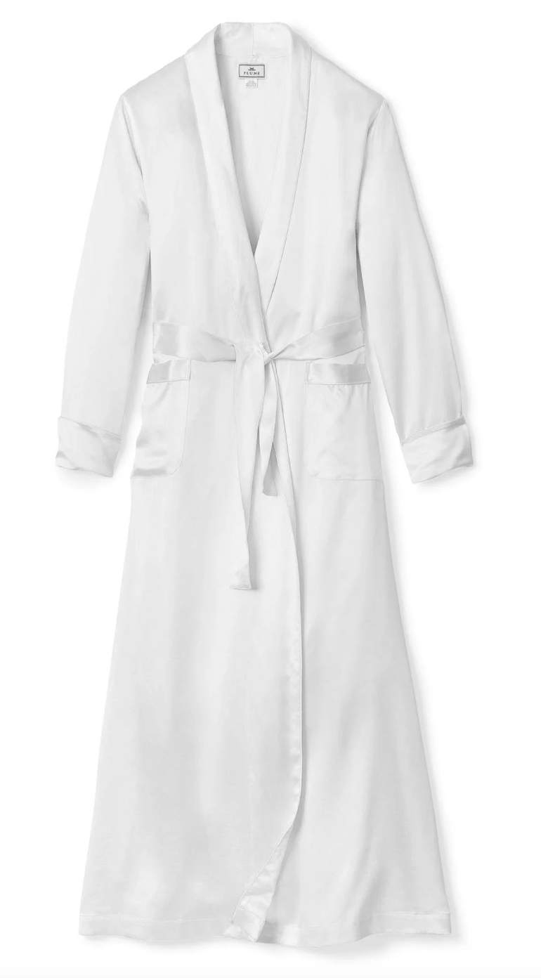 WOMEN'S SILK ROBE - White - Long silk robe, product image 