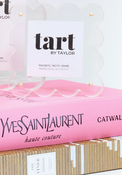Tart by Taylor magnetic photo frame on a pink Yves Saint Laurent box