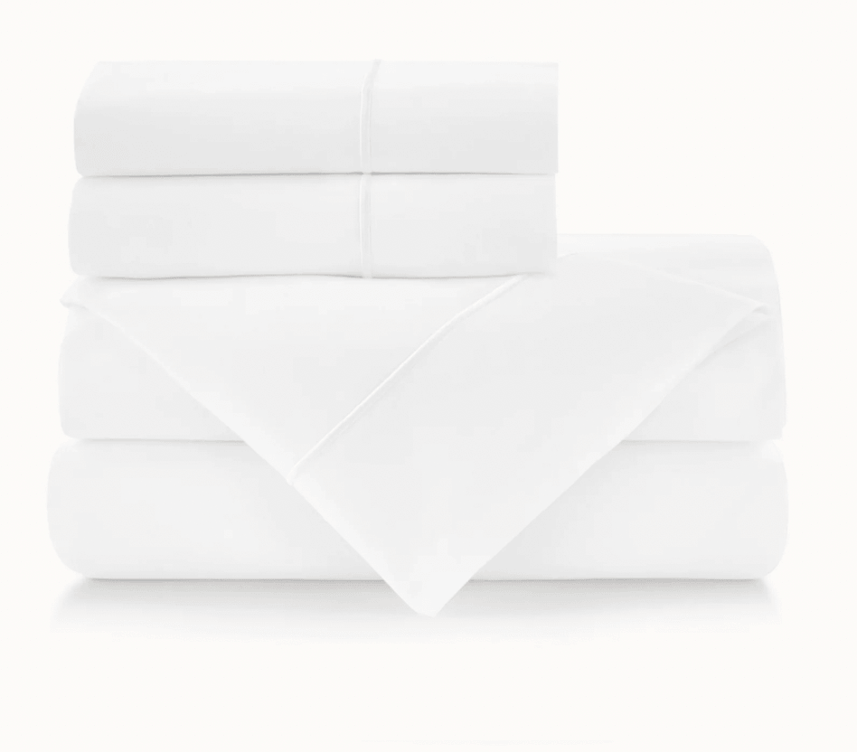 White satin stitch sheet set — Kyle designer dorm bedding bundle