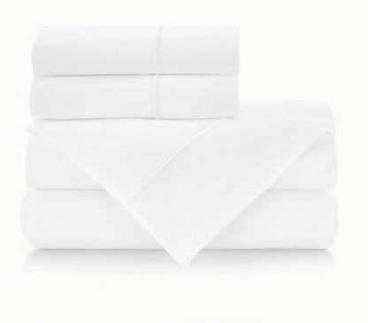 White satin stitch sheet set — Kyle designer dorm bedding bundle