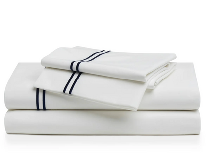 WHITE / NAVY PERCALE SHEET SET