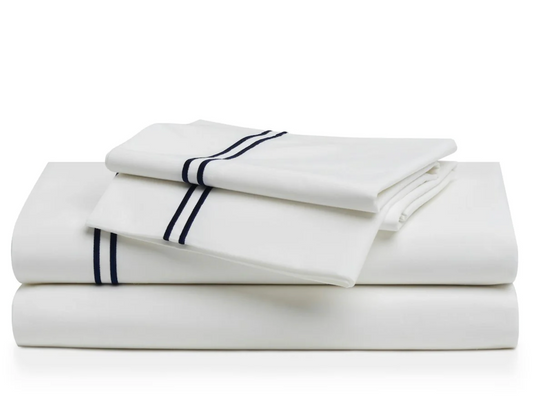 WHITE / NAVY PERCALE SHEET SET