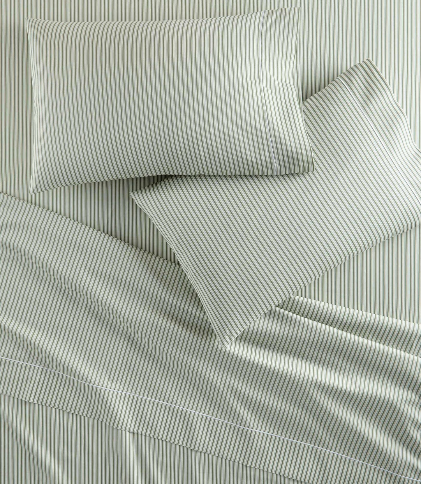 Windsor striped sateen sheet set folded detail — Shannan Bower Home
