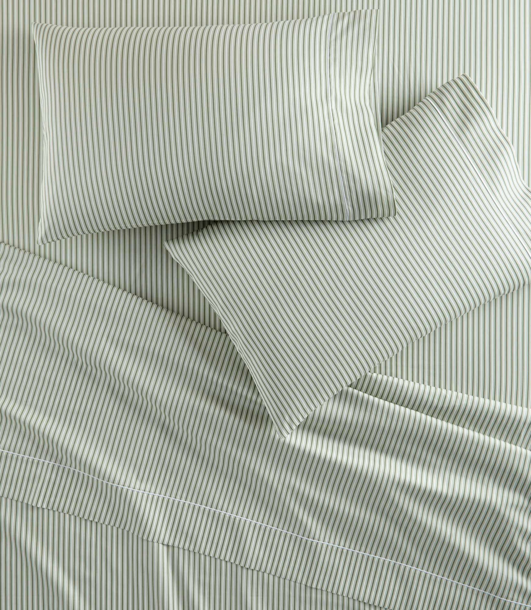 Windsor striped sateen sheet set folded detail — Shannan Bower Home