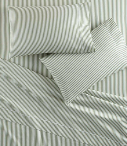 Windsor striped sateen sheet set folded detail — Shannan Bower Home