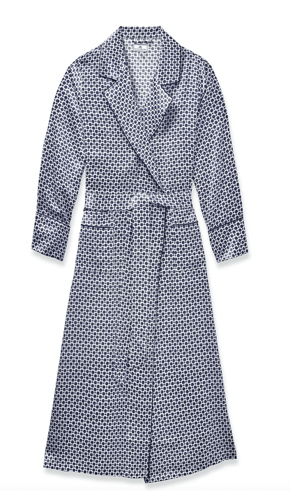 WOMEN'S SILK ROBE - Navy Foulard - Long, product image, texture