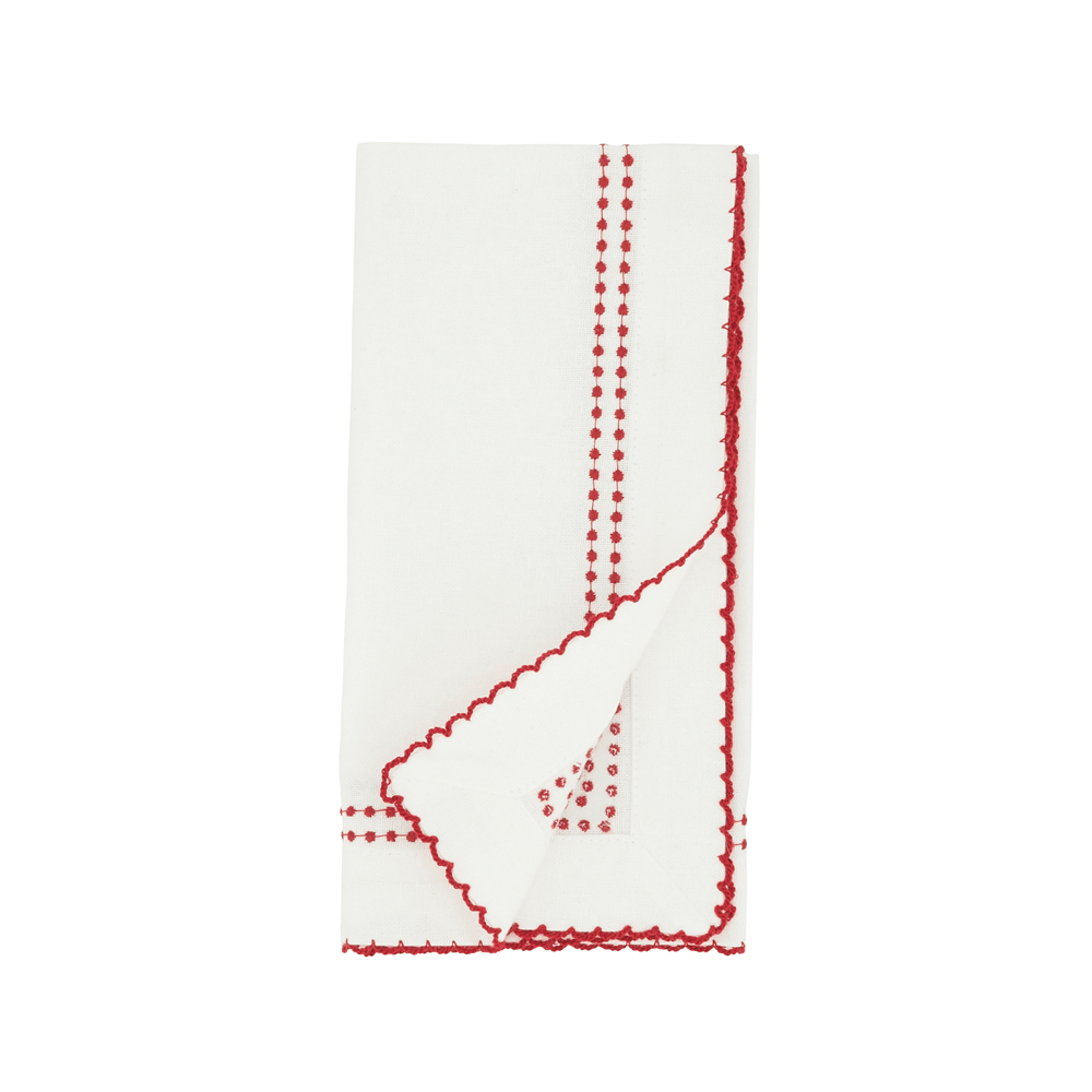 EMBROIDERED SCALLOPED DINNER NAPKIN - RED (S/4) - Shannan Bower Home