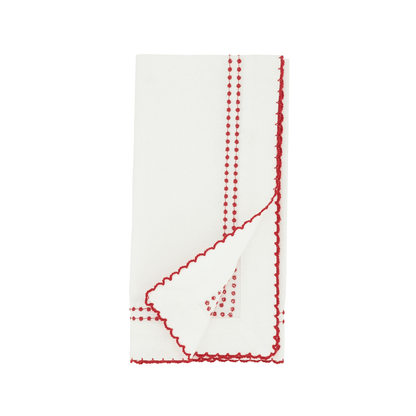 EMBROIDERED SCALLOPED DINNER NAPKIN - RED (S/4) - Shannan Bower Home