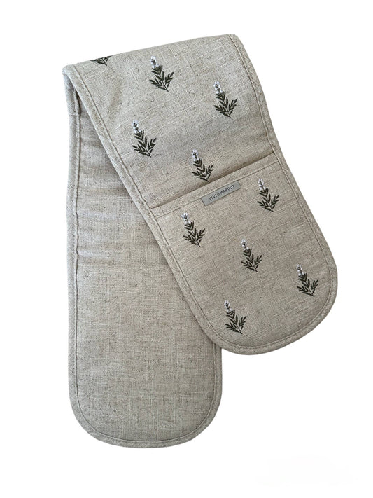 FLORAL EMBROIDERED FRENCH LINEN DOUBLE OVEN MITT