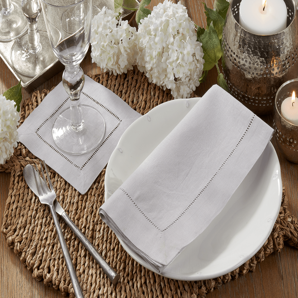 HEMSTITCH COTTON LINEN DINNER NAPKIN - WHITE (S/4) - Shannan Bower Home