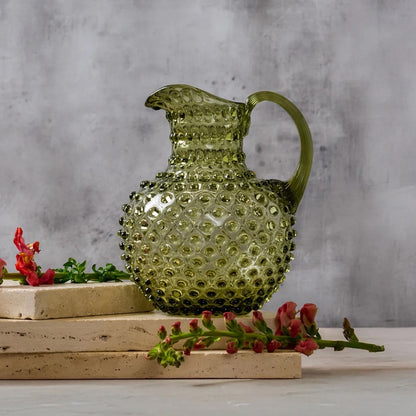 Moss Hobnail Glass Pitcher