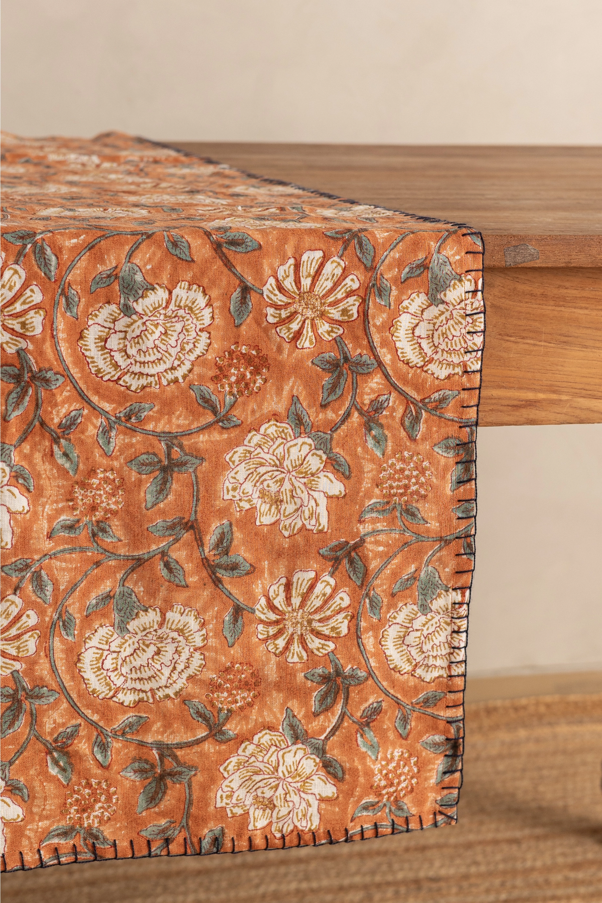 Verdant Orange Linen Table Runner