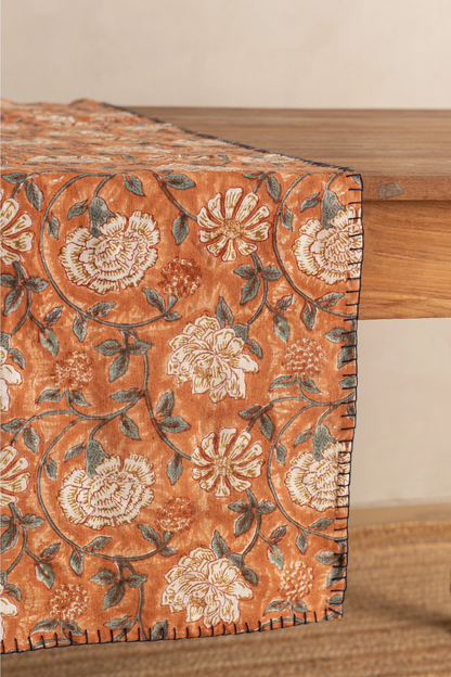 Verdant Orange Linen Table Runner