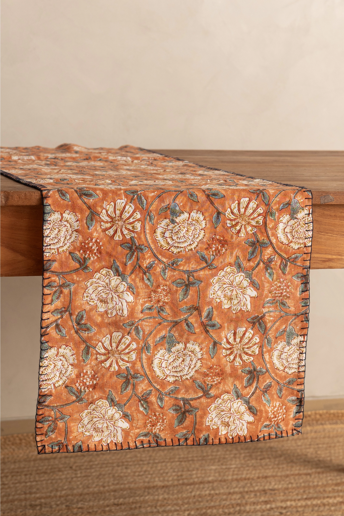 Verdant Orange Linen Table Runner